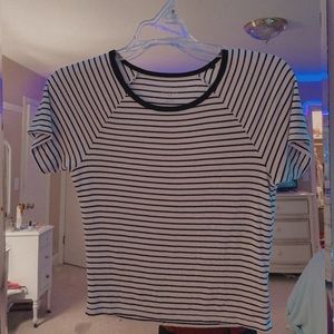 ae ribbed black & white striped top